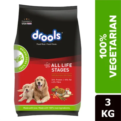 Drools 100% Vegetarian Puppy and Adult Dog Veg Dry Food (All Life Stages) 3kg